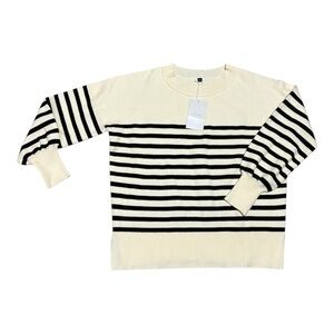 New Trend NWT Women’s XS Cozy Pullover Cardigan. Cream with Black stripes.